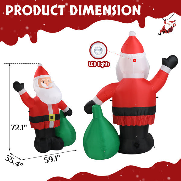 6ft Gift Santa Claus 4 LED Lights Christmas Inflatable Decoration